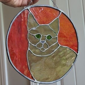 Stained Glass Cat Sun Catcher Green Eyes